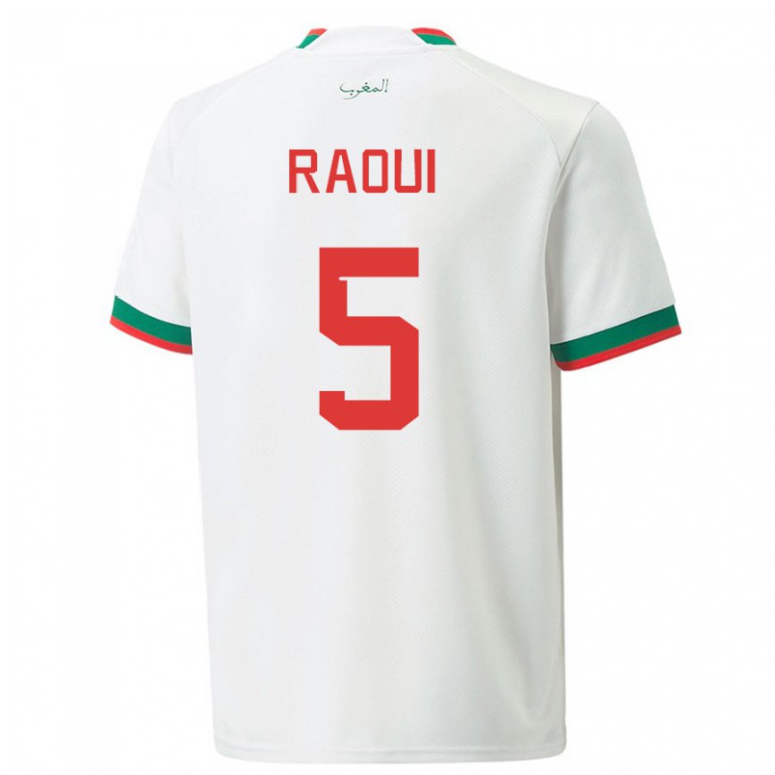 Niño Camiseta Marruecos Oussama Raoui #5 Blanco 2ª Equipación 22-24 Argentina