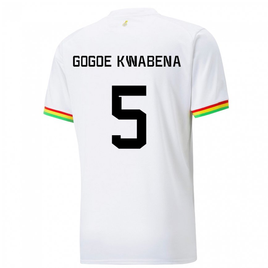 Hombre Camiseta Ghana Boahen Gogoe Kwabena #5 Blanco 1ª Equipación 22-24 Argentina