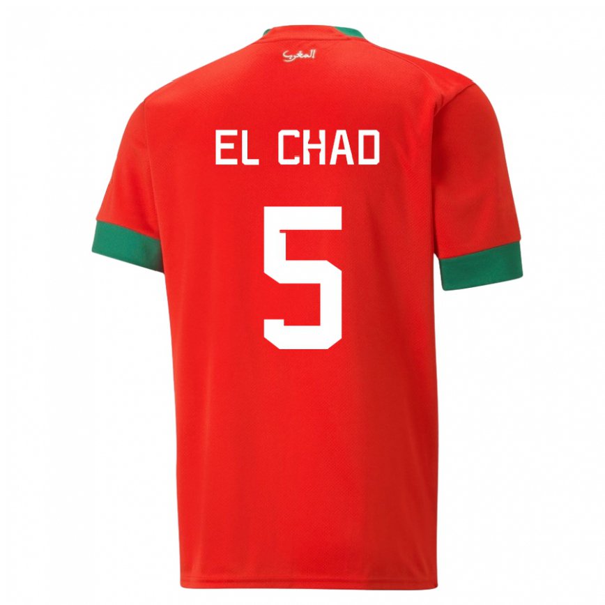 Hombre Camiseta Marruecos Nesryne El Chad #5 Rojo 1ª Equipación 22-24 Argentina