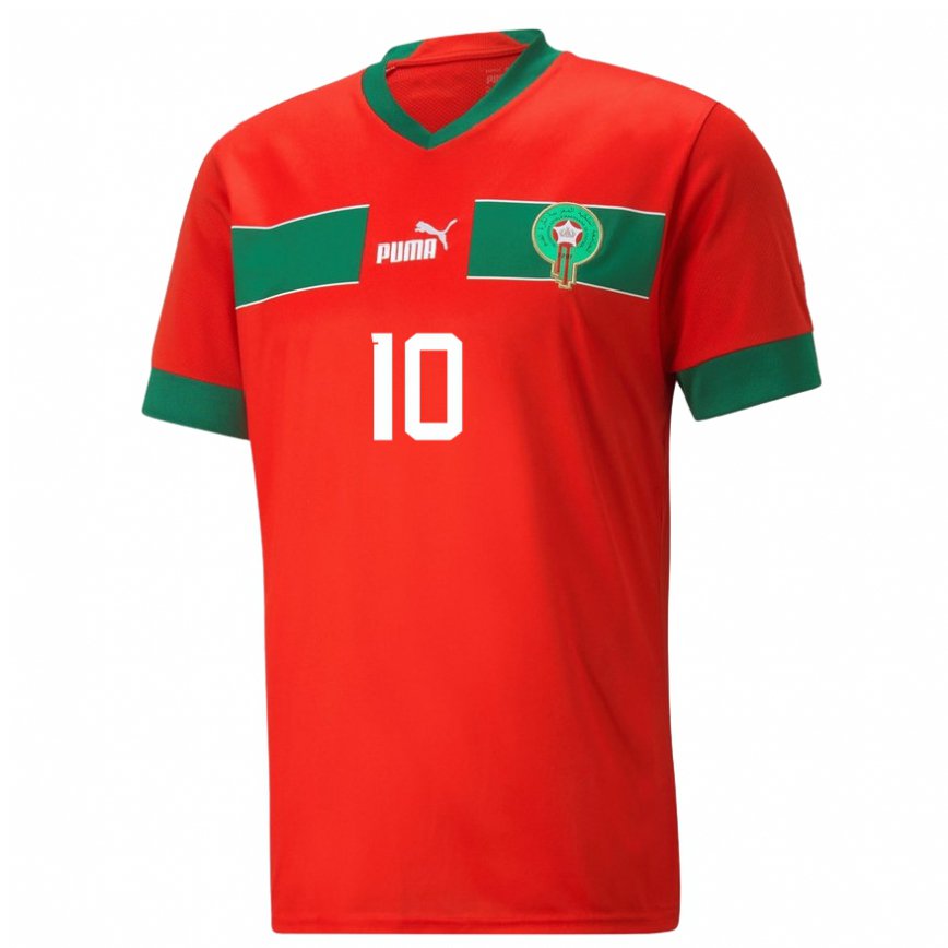 Hombre Camiseta Marruecos Mountassir Elhtemy #10 Rojo 1ª Equipación 22-24 Argentina