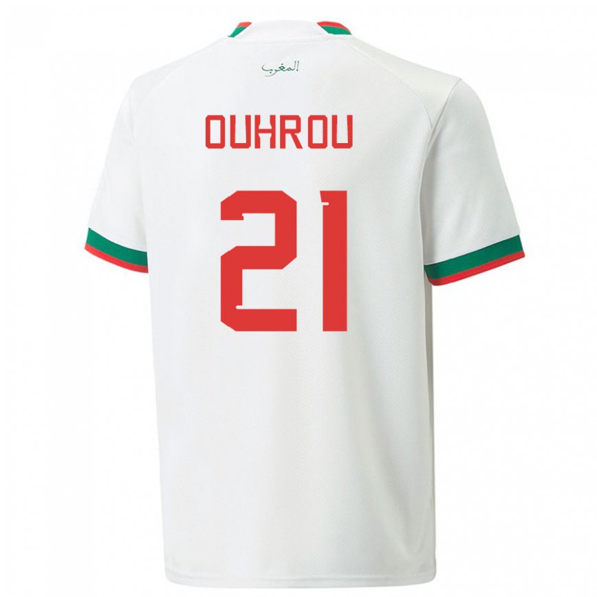 Hombre Camiseta Marruecos Marouane Ouhrou #21 Blanco 2ª Equipación 22-24 Argentina