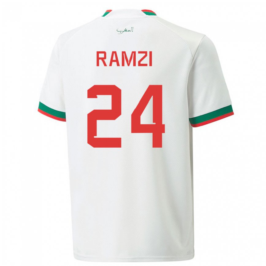 Hombre Camiseta Marruecos Achraf Ramzi #24 Blanco 2ª Equipación 22-24 Argentina