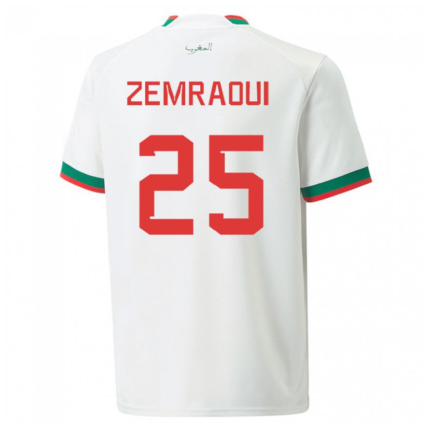 Hombre Camiseta Marruecos Oussama Zemraoui #25 Blanco 2ª Equipación 22-24 Argentina