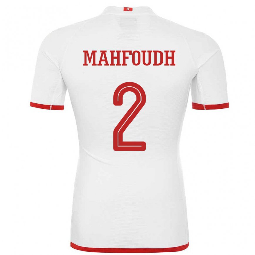 Hombre Camiseta Túnez Dhikra Mahfoudh #2 Blanco 2ª Equipación 22-24 Argentina