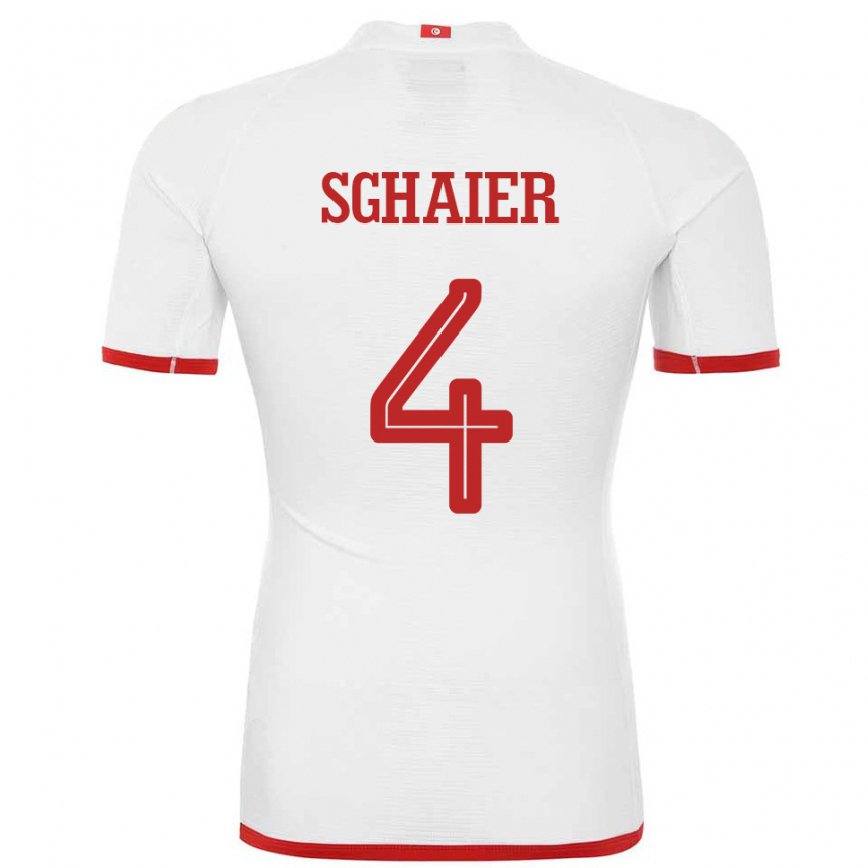 Hombre Camiseta Túnez Makrem Sghaier #4 Blanco 2ª Equipación 22-24 Argentina