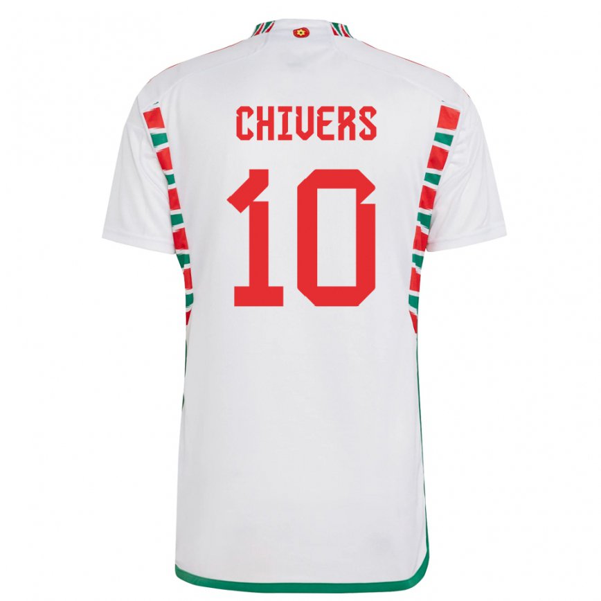 Hombre Camiseta Gales Chloe Chivers #10 Blanco 2ª Equipación 22-24 Argentina