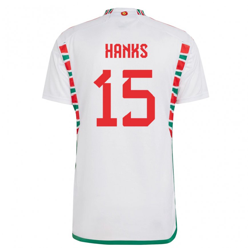 Hombre Camiseta Gales Justin Hanks #15 Blanco 2ª Equipación 22-24 Argentina