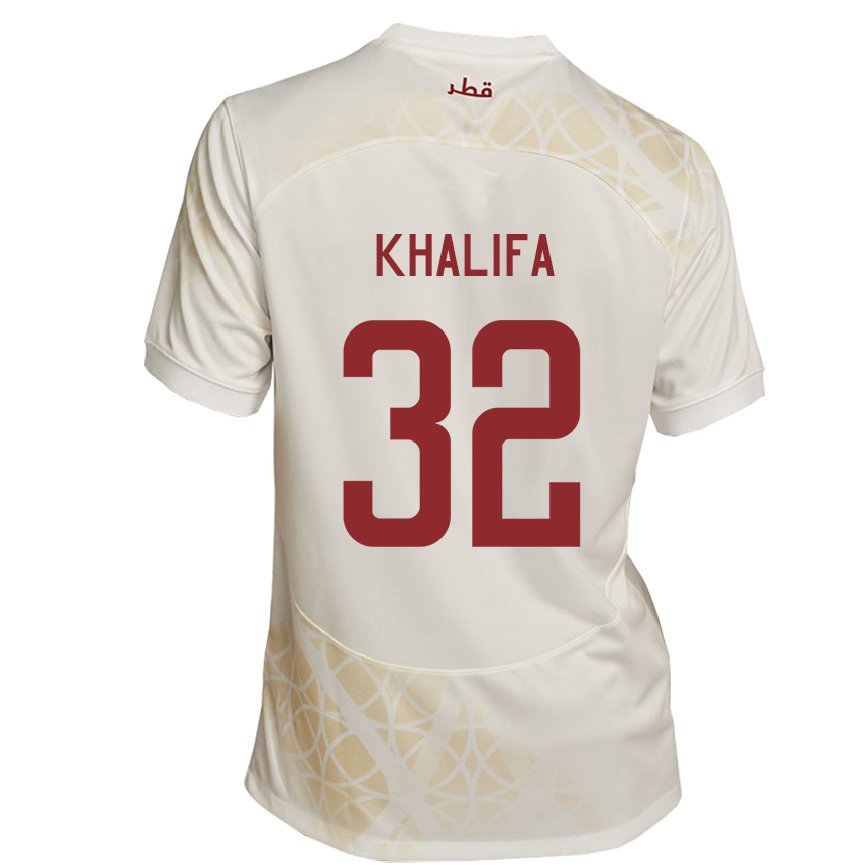 Hombre Camiseta Catar Duana Khalifa #32 Beis Dorado 2ª Equipación 22-24 Argentina