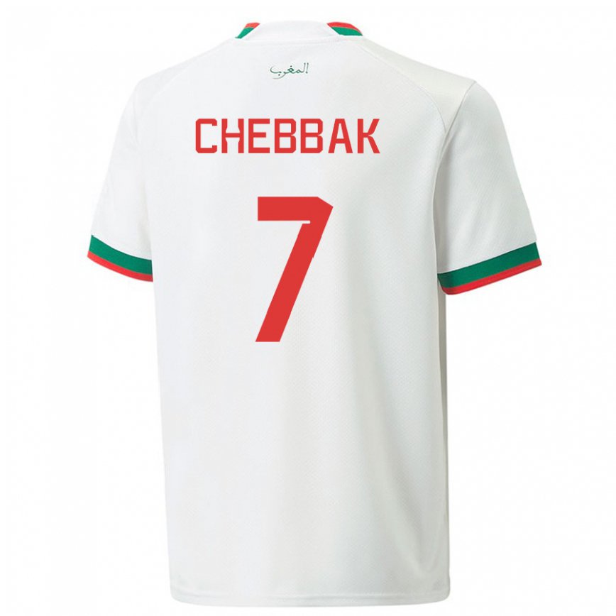 Hombre Camiseta Marruecos Ghizlane Chebbak #7 Blanco 2ª Equipación 22-24 Argentina