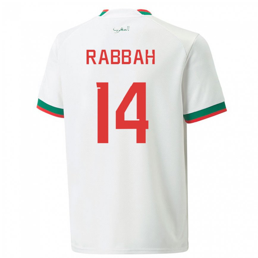 Hombre Camiseta Marruecos Aziza Rabbah #14 Blanco 2ª Equipación 22-24 Argentina