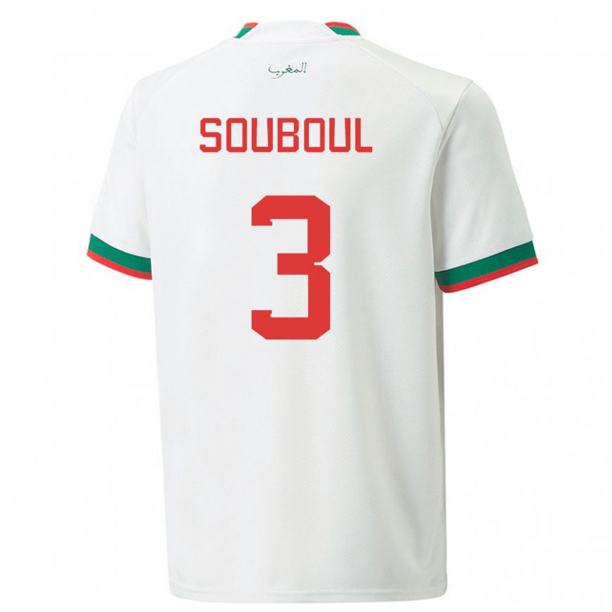 Hombre Camiseta Marruecos Mohamed Souboul #3 Blanco 2ª Equipación 22-24 Argentina