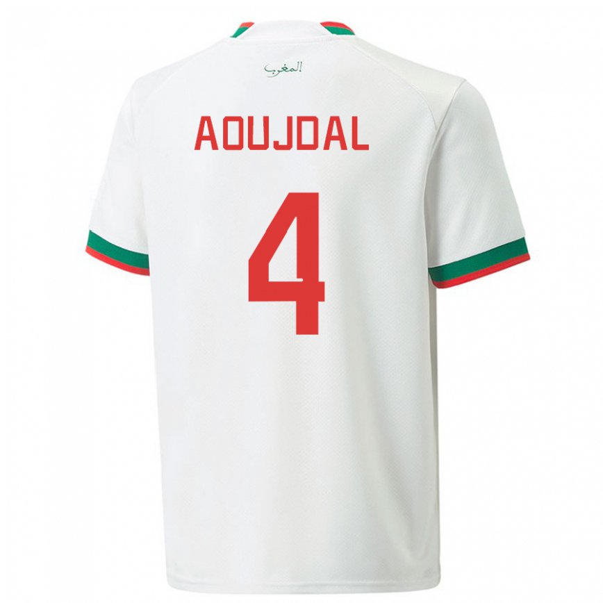 Hombre Camiseta Marruecos Youssef Aoujdal #4 Blanco 2ª Equipación 22-24 Argentina