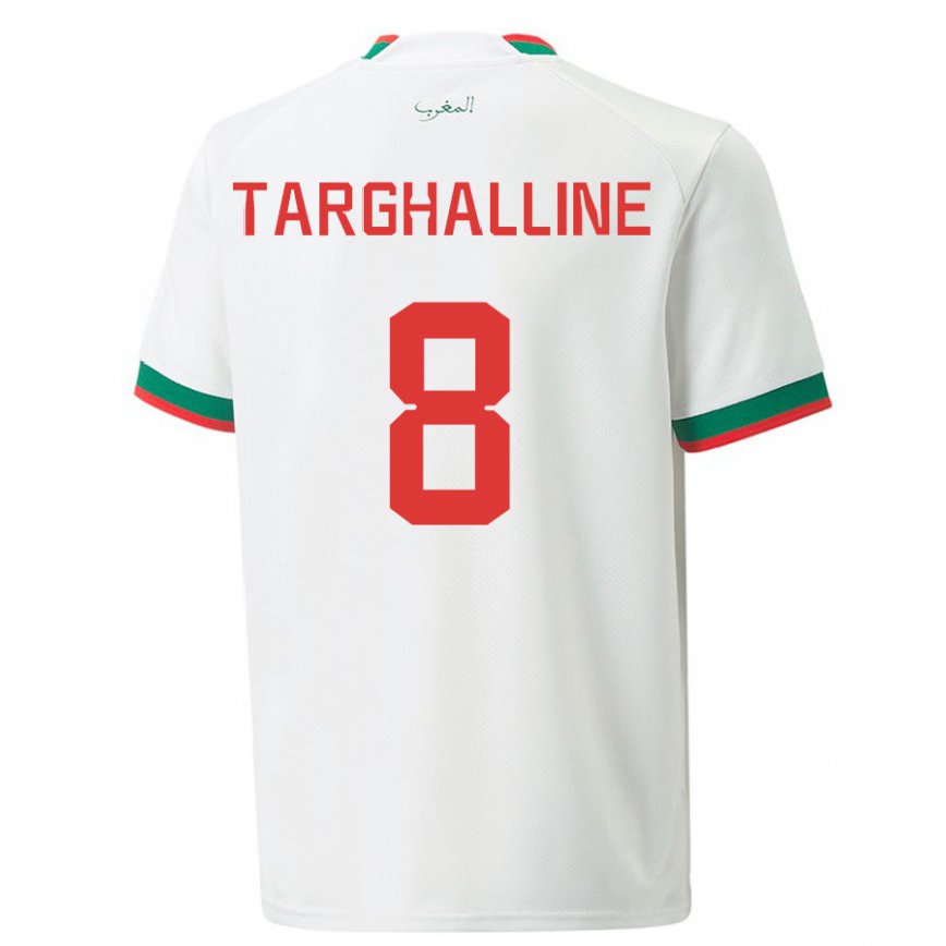 Hombre Camiseta Marruecos Oussama Targhalline #8 Blanco 2ª Equipación 22-24 Argentina