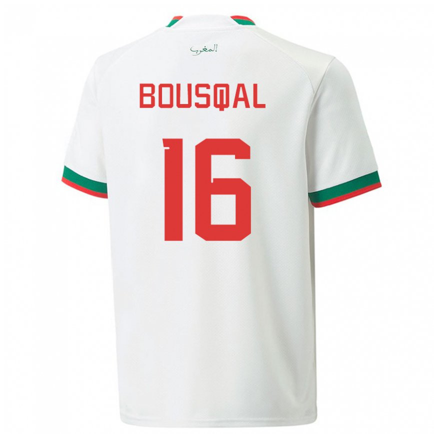 Hombre Camiseta Marruecos Hamza Bousqal #16 Blanco 2ª Equipación 22-24 Argentina