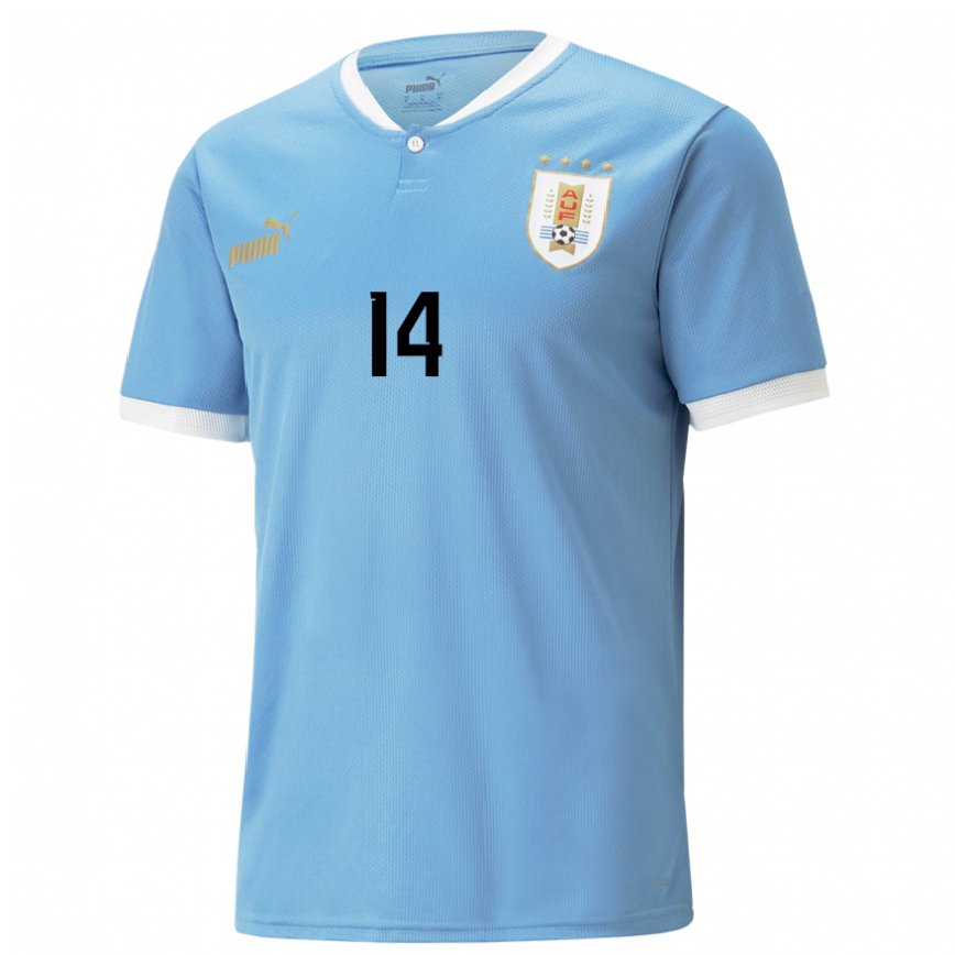 Mujer Camiseta Uruguay Stiven Muhlethaler #14 Azul 1ª Equipación 22-24 Argentina