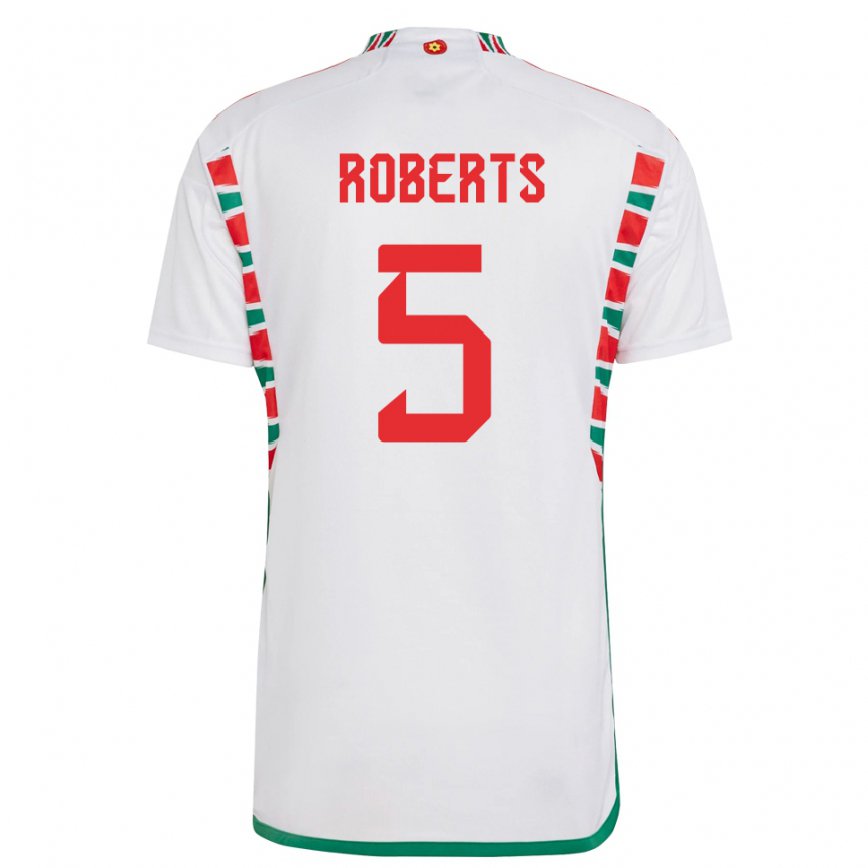 Mujer Camiseta Gales Rhiannon Roberts #5 Blanco 2ª Equipación 22-24 Argentina