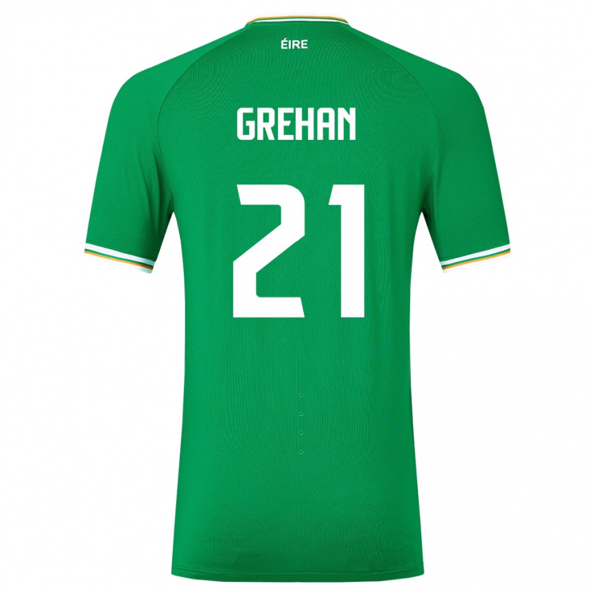 Niño Fútbol Camiseta Irlanda Sean Grehan #21 Verde 1ª Equipación 24-26 Argentina