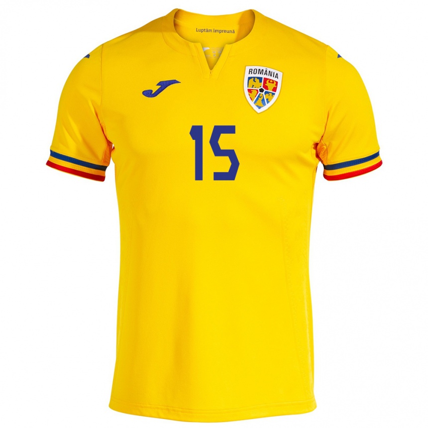 Niño Fútbol Camiseta Rumania Andrei Burcă #15 Amarillo 1ª Equipación 24-26 Argentina