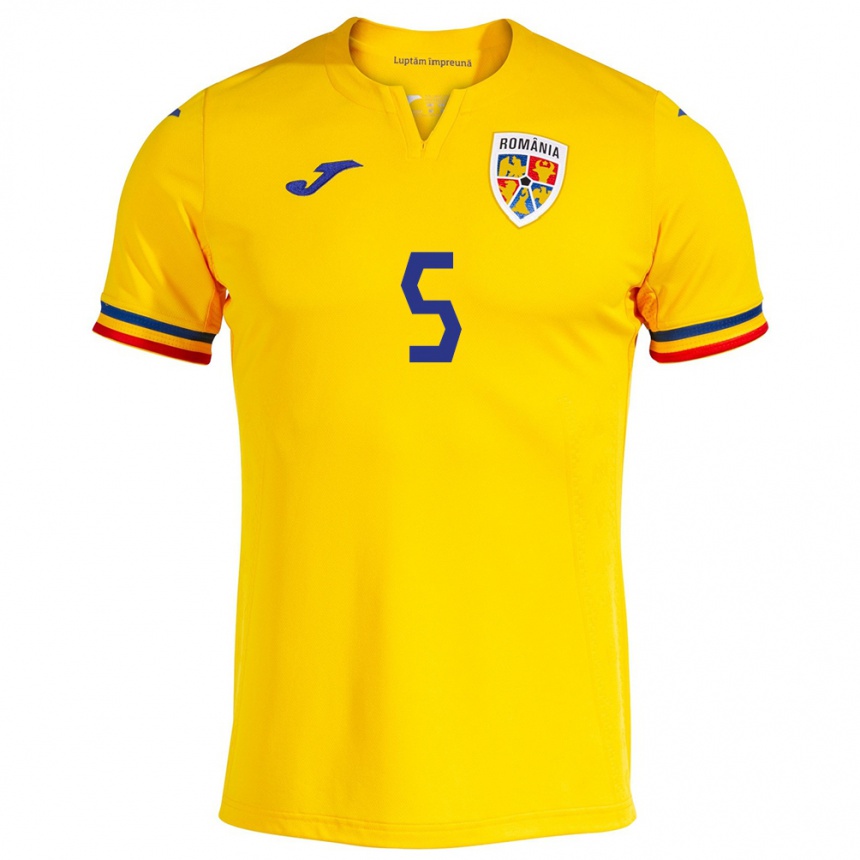 Niño Fútbol Camiseta Rumania Vladimir Screciu #5 Amarillo 1ª Equipación 24-26 Argentina