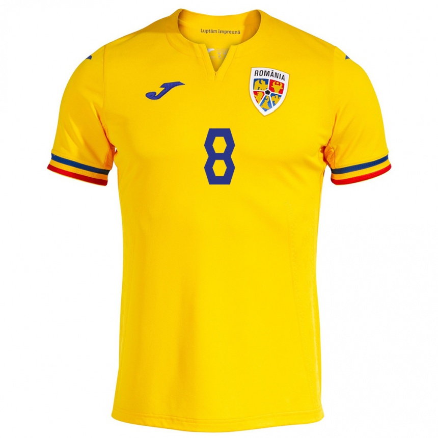 Niño Fútbol Camiseta Rumania Andrei Florea #8 Amarillo 1ª Equipación 24-26 Argentina