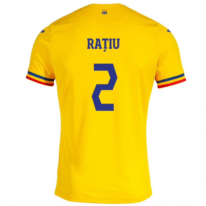 Niño Fútbol Camiseta Rumania Andrei Rațiu #2 Amarillo 1ª Equipación 24-26 Argentina