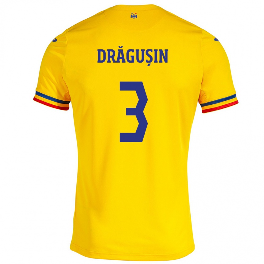 Niño Fútbol Camiseta Rumania Radu Drăgușin #3 Amarillo 1ª Equipación 24-26 Argentina