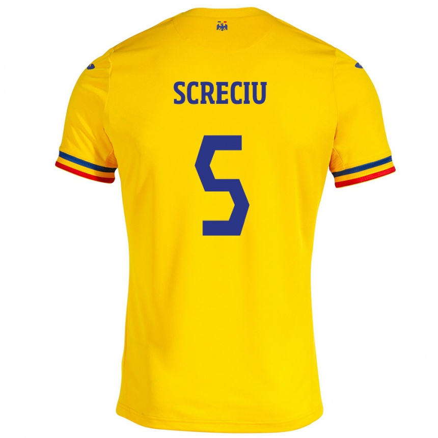 Niño Fútbol Camiseta Rumania Vladimir Screciu #5 Amarillo 1ª Equipación 24-26 Argentina