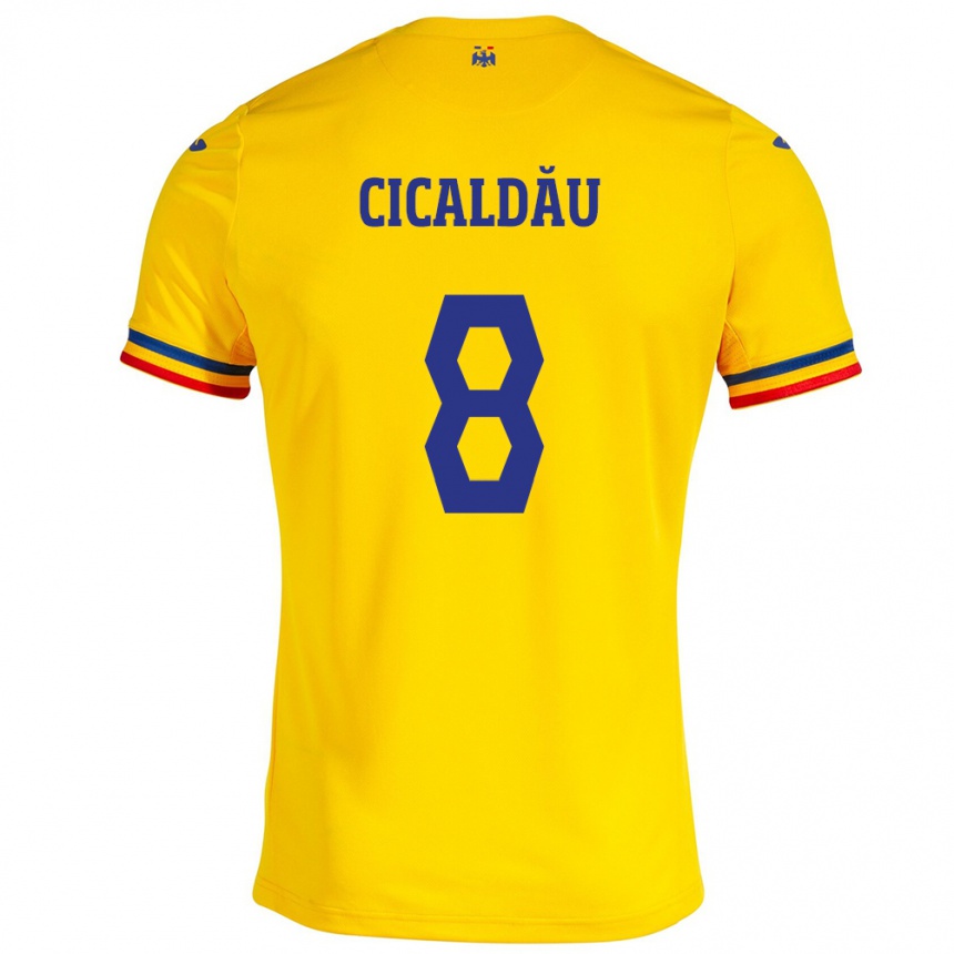 Niño Fútbol Camiseta Rumania Alexandru Cicâldău #8 Amarillo 1ª Equipación 24-26 Argentina