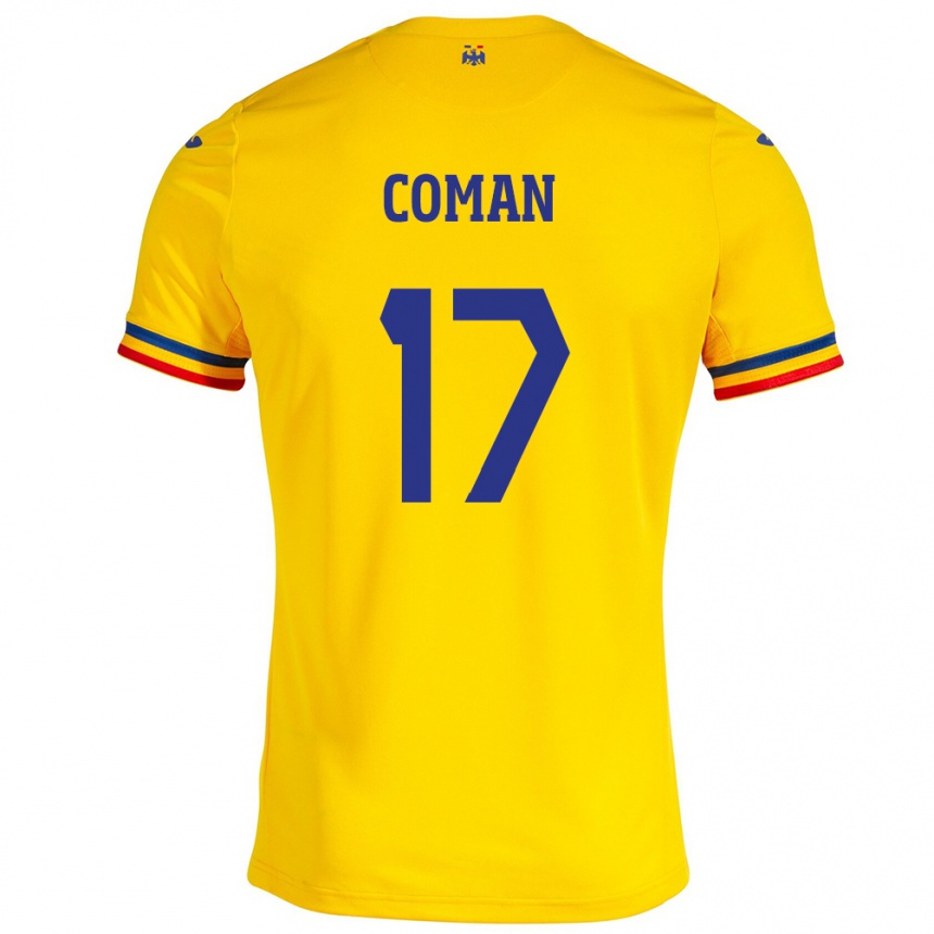 Niño Fútbol Camiseta Rumania Florinel Coman #17 Amarillo 1ª Equipación 24-26 Argentina