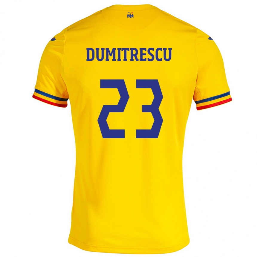 Niño Fútbol Camiseta Rumania Andres Dumitrescu #23 Amarillo 1ª Equipación 24-26 Argentina