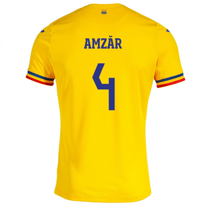 Niño Fútbol Camiseta Rumania Costin Amzăr #4 Amarillo 1ª Equipación 24-26 Argentina