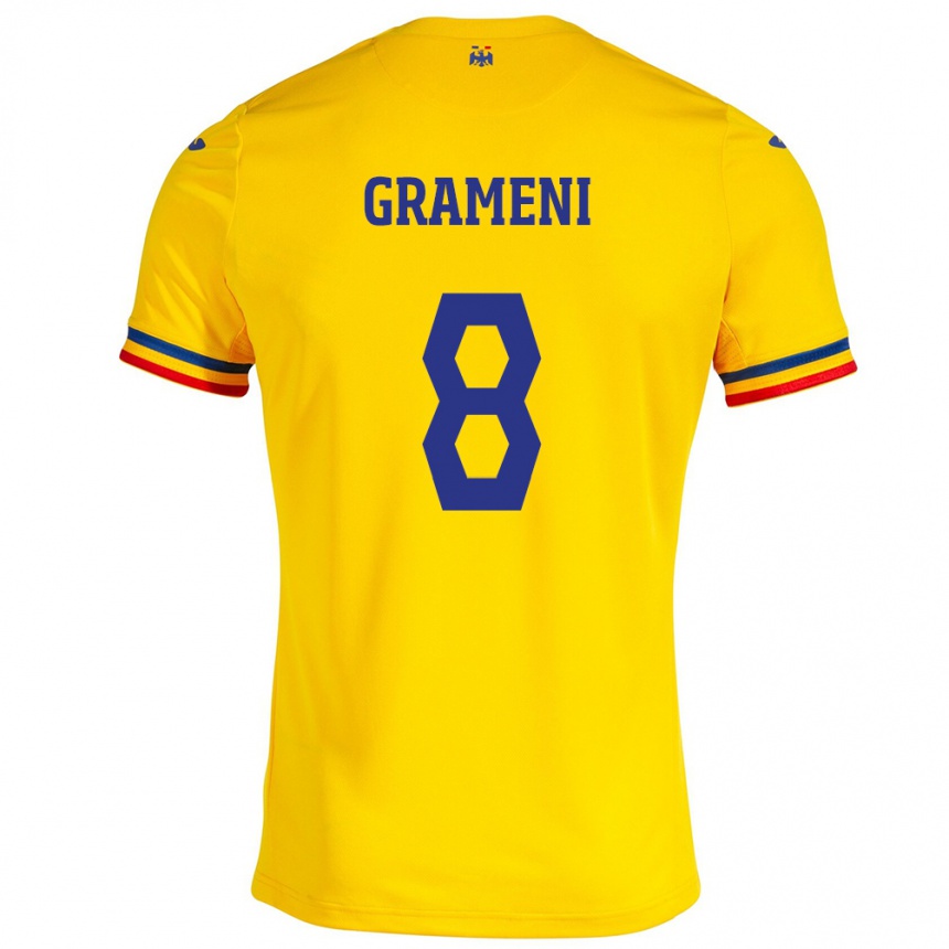 Niño Fútbol Camiseta Rumania Constantin Grameni #8 Amarillo 1ª Equipación 24-26 Argentina