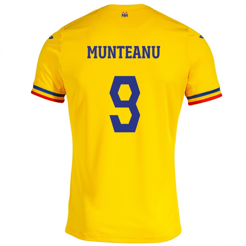 Niño Fútbol Camiseta Rumania Louis Munteanu #9 Amarillo 1ª Equipación 24-26 Argentina