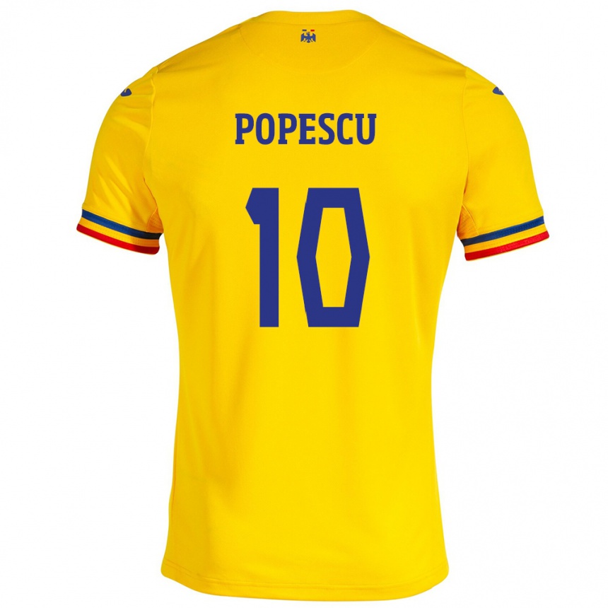 Niño Fútbol Camiseta Rumania Octavian Popescu #10 Amarillo 1ª Equipación 24-26 Argentina