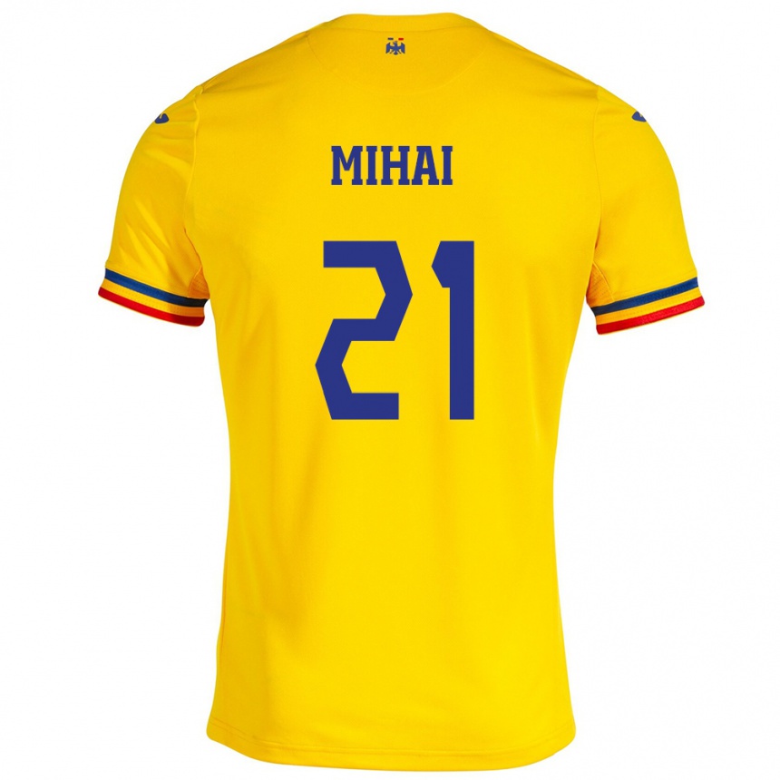 Niño Fútbol Camiseta Rumania Cristian Mihai #21 Amarillo 1ª Equipación 24-26 Argentina