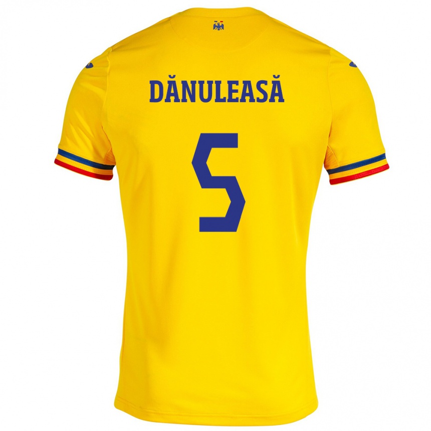 Niño Fútbol Camiseta Rumania Gabriel Dănuleasă #5 Amarillo 1ª Equipación 24-26 Argentina