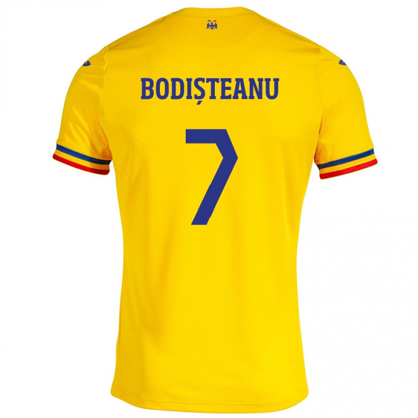 Niño Fútbol Camiseta Rumania Ștefan Bodișteanu #7 Amarillo 1ª Equipación 24-26 Argentina