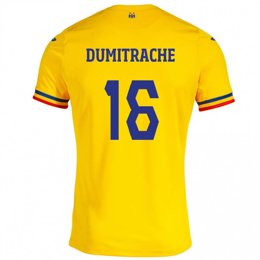 Niño Fútbol Camiseta Rumania Valentin Dumitrache #16 Amarillo 1ª Equipación 24-26 Argentina