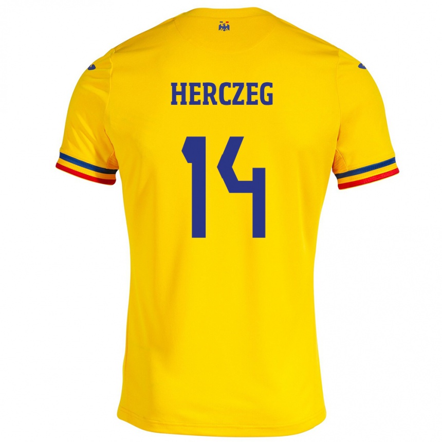 Niño Fútbol Camiseta Rumania Andrea Herczeg #14 Amarillo 1ª Equipación 24-26 Argentina