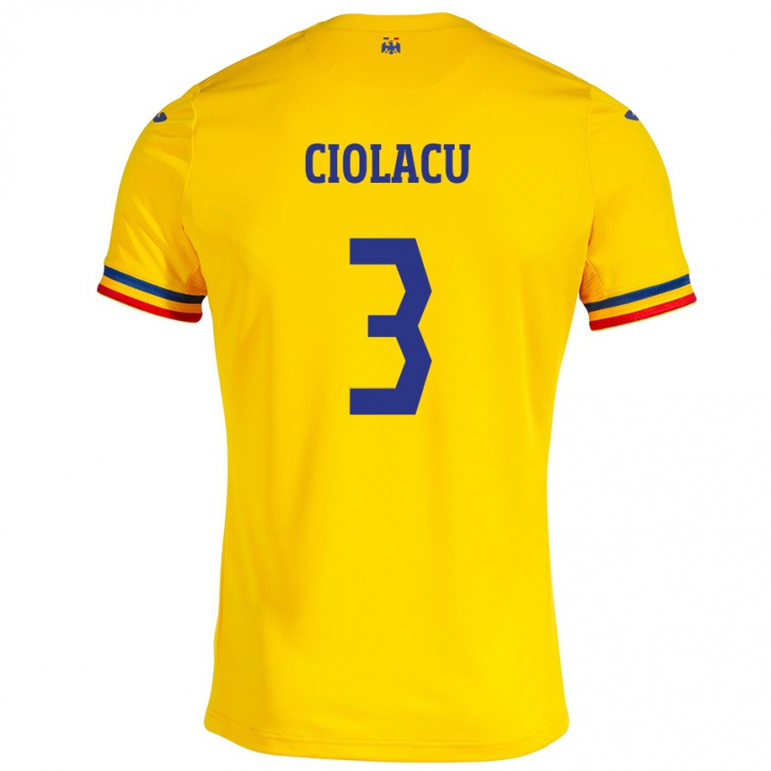 Hombre Fútbol Camiseta Rumania Mihaela Ciolacu #3 Amarillo 1ª Equipación 24-26 Argentina