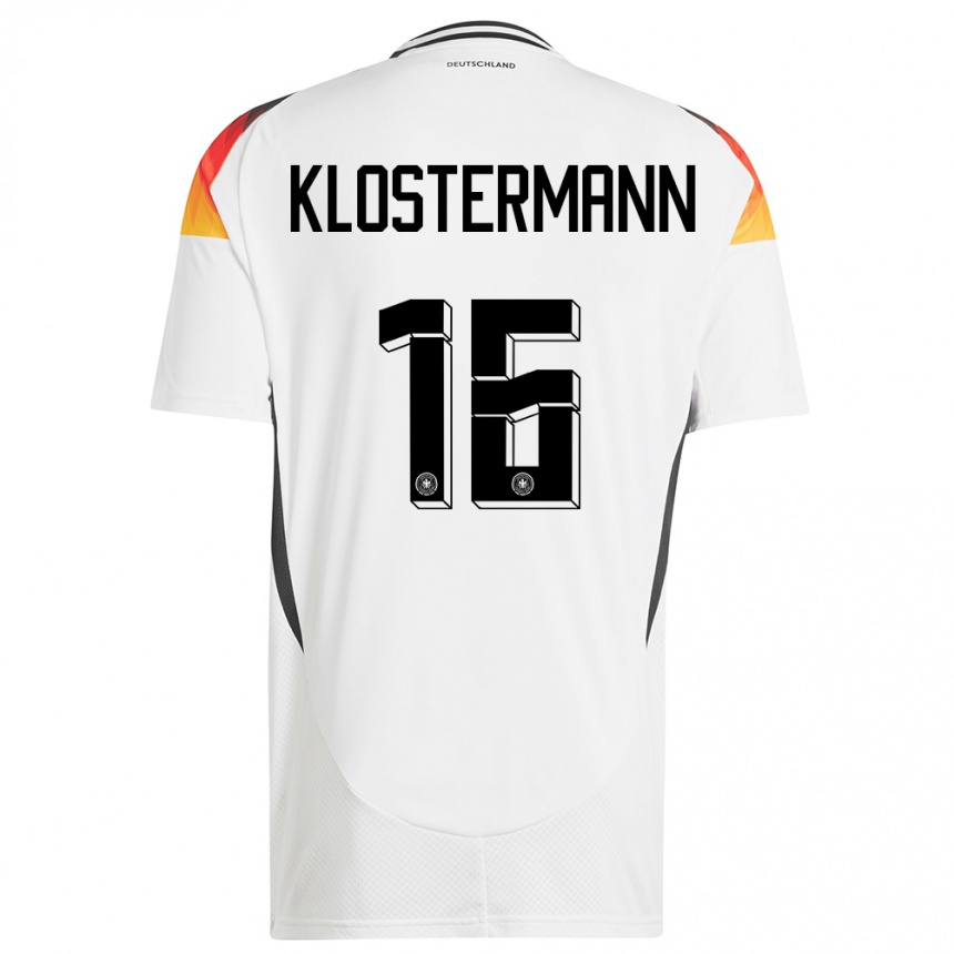 Niño Fútbol Camiseta Alemania Lukas Klostermann #16 Blanco 1ª Equipación 24-26 Argentina