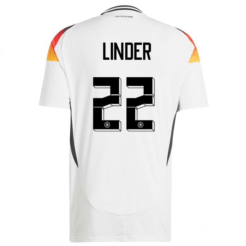 Niño Fútbol Camiseta Alemania Sarai Linder #22 Blanco 1ª Equipación 24-26 Argentina