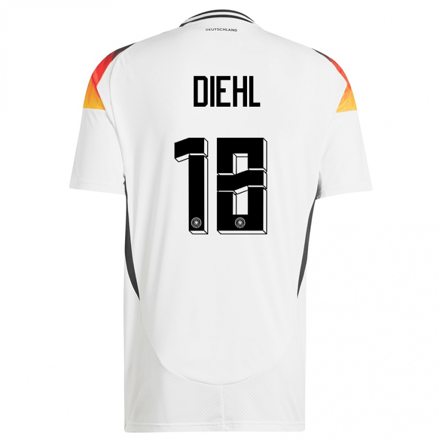 Niño Fútbol Camiseta Alemania Justin Diehl #18 Blanco 1ª Equipación 24-26 Argentina