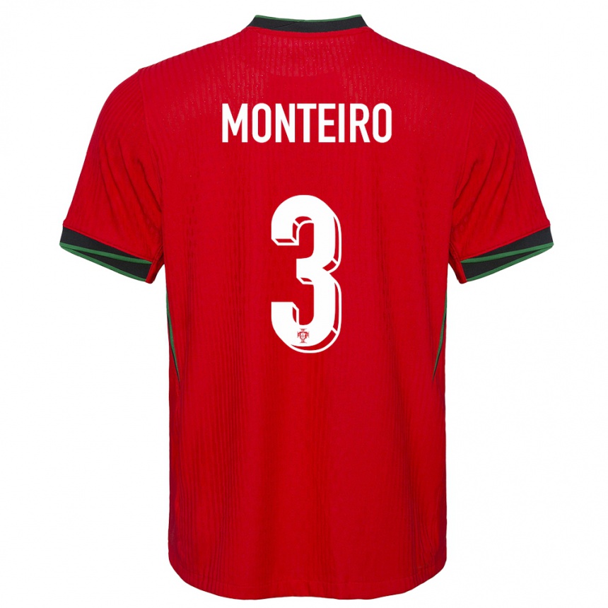 Niño Fútbol Camiseta Portugal Diogo Monteiro #3 Rojo 1ª Equipación 24-26 Argentina