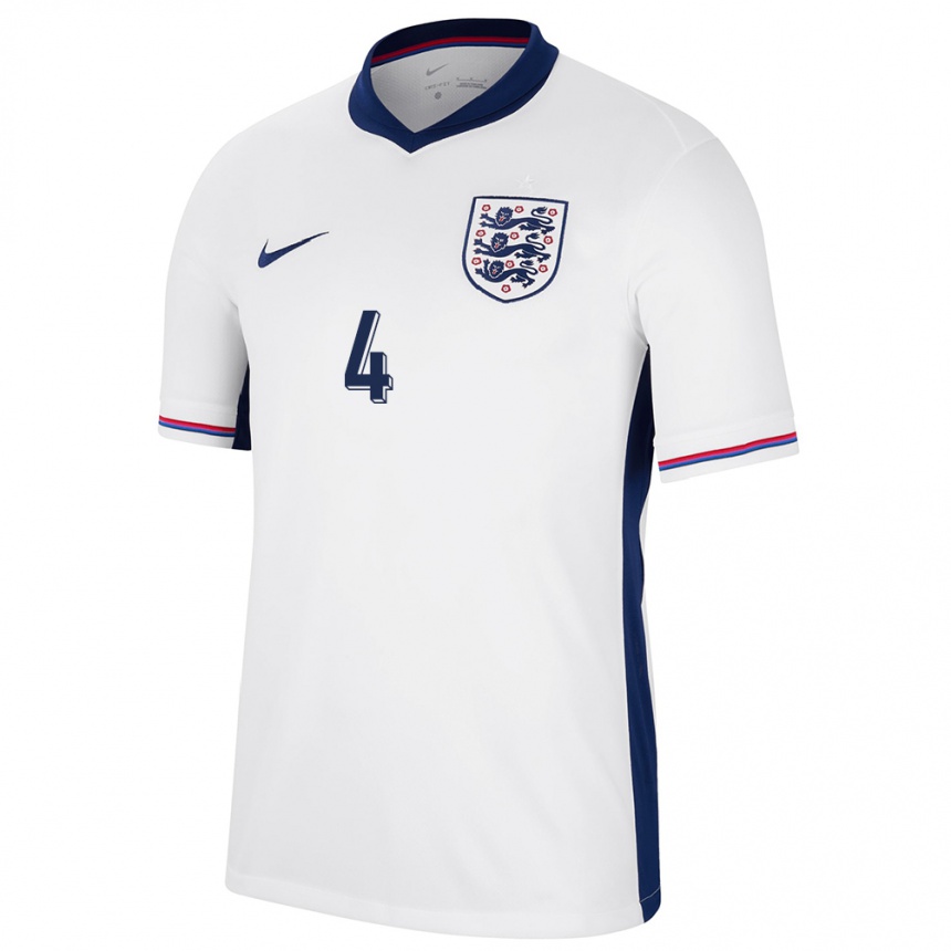 Niño Fútbol Camiseta Inglaterra Declan Rice #4 Blanco 1ª Equipación 24-26 Argentina