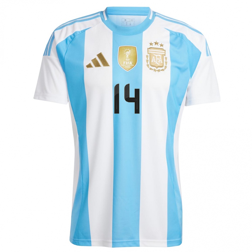 Niño Fútbol Camiseta Argentina Francisco Marco #14 Blanco Azul 1ª Equipación 24-26 Argentina