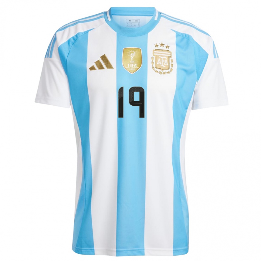 Niño Fútbol Camiseta Argentina Sergio Aguero #19 Blanco Azul 1ª Equipación 24-26 Argentina