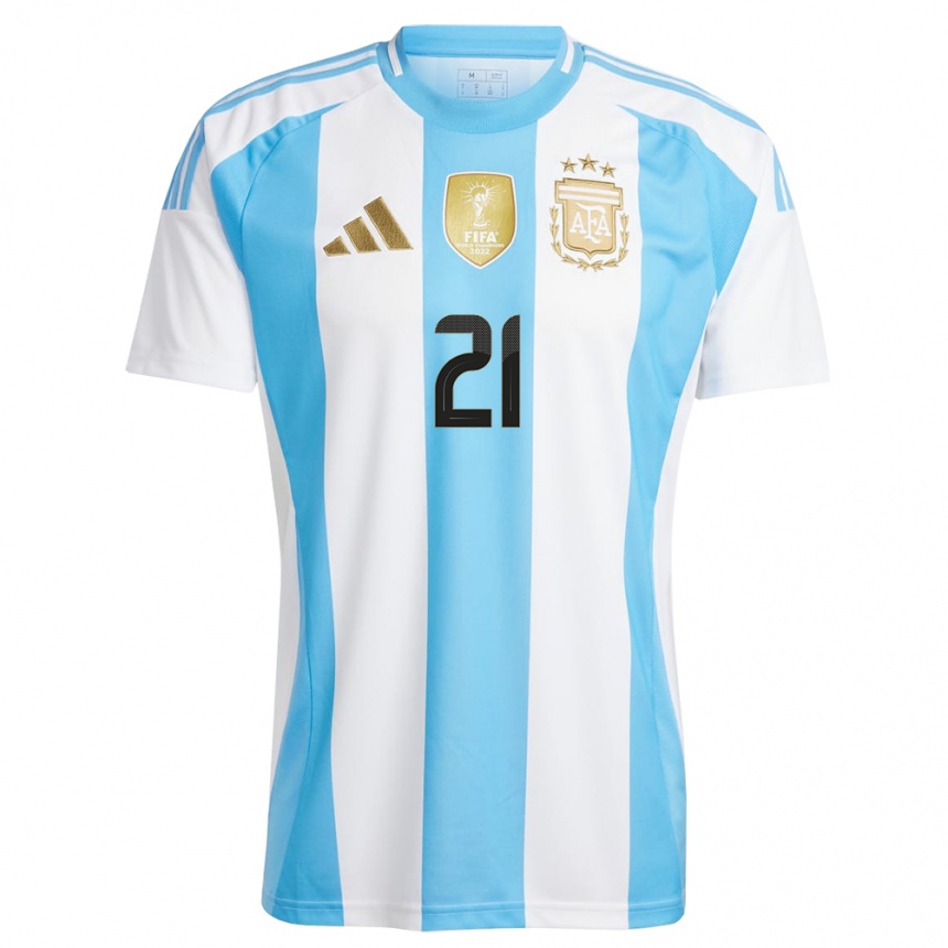 Niño Fútbol Camiseta Argentina Erica Lonigro #21 Blanco Azul 1ª Equipación 24-26 Argentina