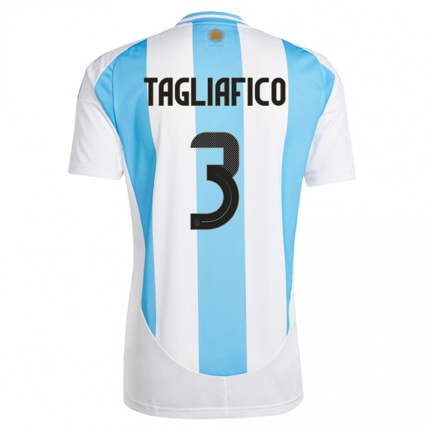 Niño Fútbol Camiseta Argentina Nicolas Tagliafico #3 Blanco Azul 1ª Equipación 24-26 Argentina