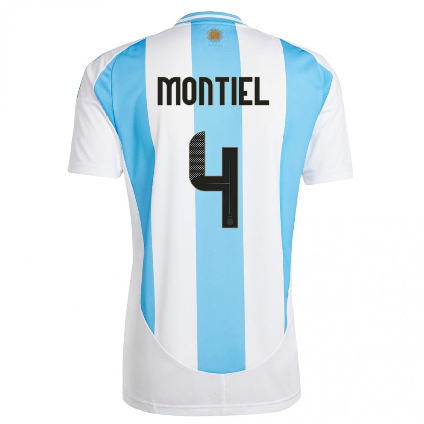 Niño Fútbol Camiseta Argentina Gonzalo Montiel #4 Blanco Azul 1ª Equipación 24-26 Argentina